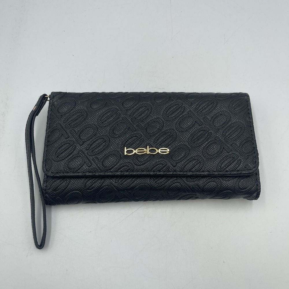 Bebe Embossed Logo Faux Leather Wallet Fold-Over Clutch